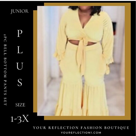 Plus Size - 2pc Bell Bottom Pants Set - Picture 1 of 15
